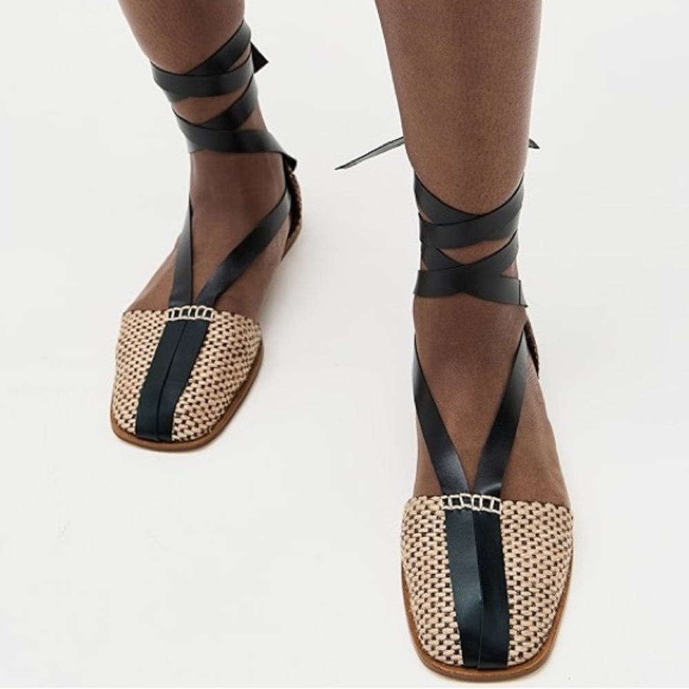 NWT HEREU Algoda Tie Ankle Flat Sandals - Size EU 38 / US 8